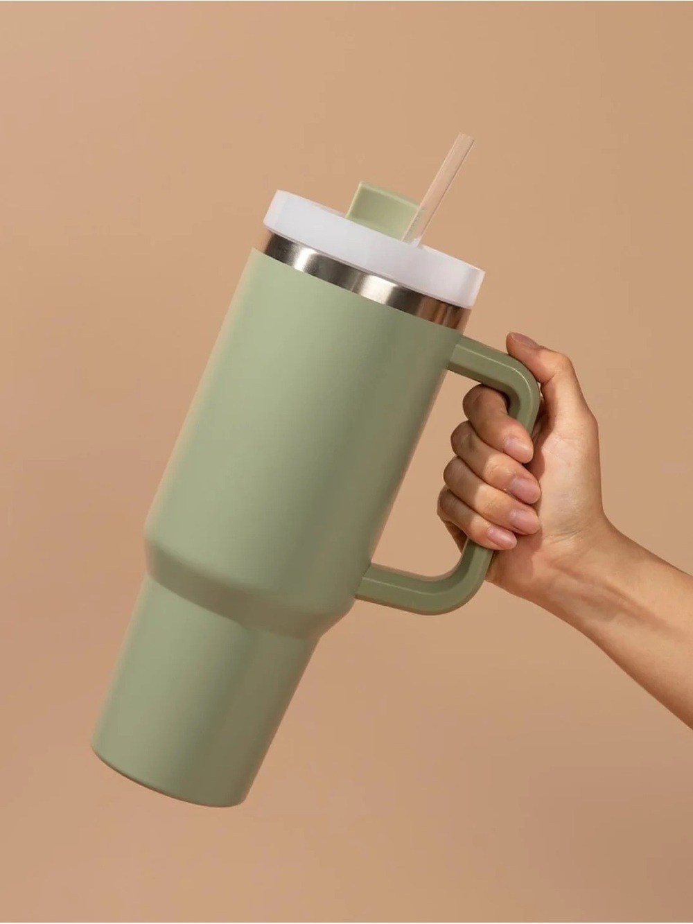 Sweet Water Decor Sage Green Insulated 40 oz Travel Tumbler with Handle & Straw